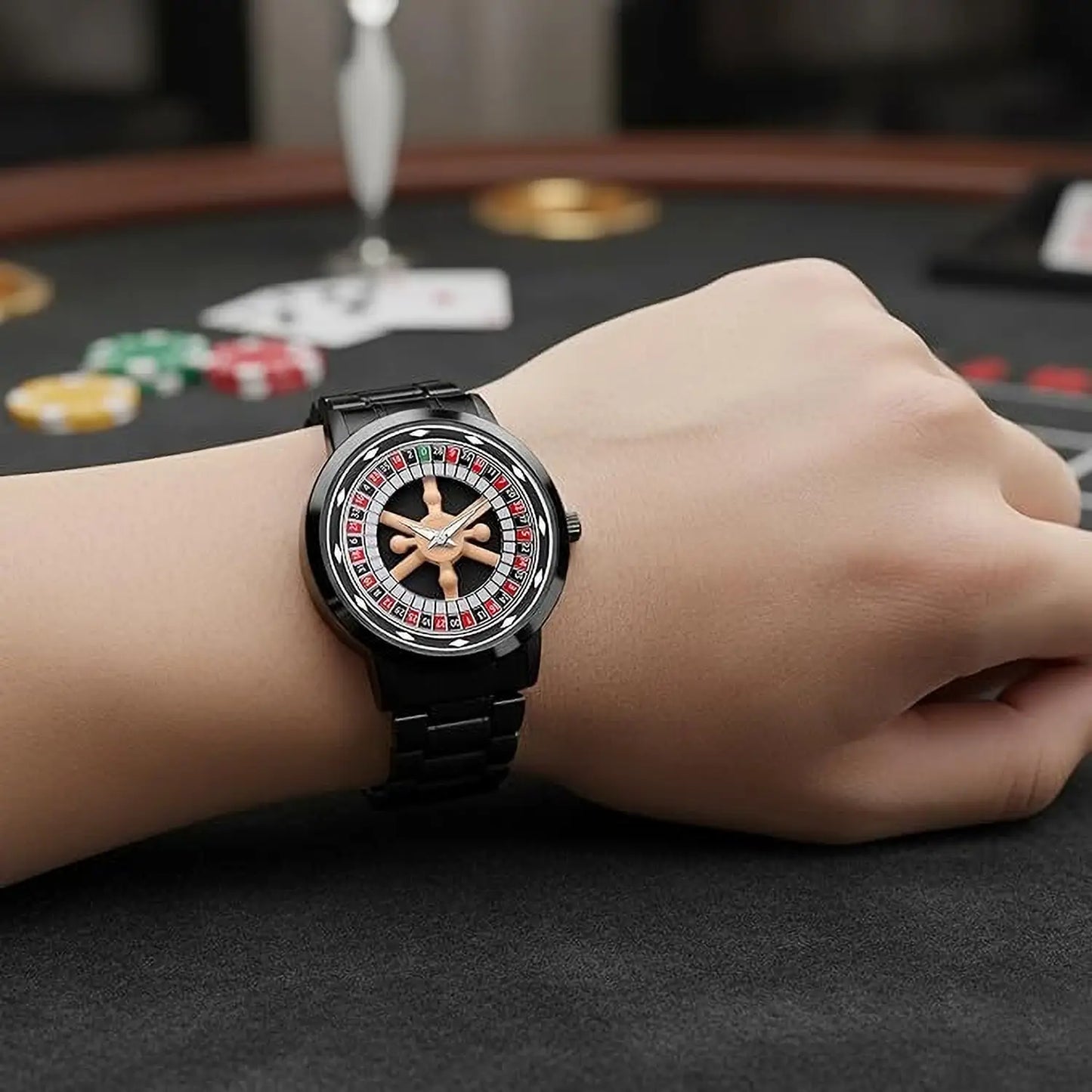 Casino Rotating Dial Watch for Men | Luxury Stainless Steel Analog Wrist Watch with 360° Rotating Dial