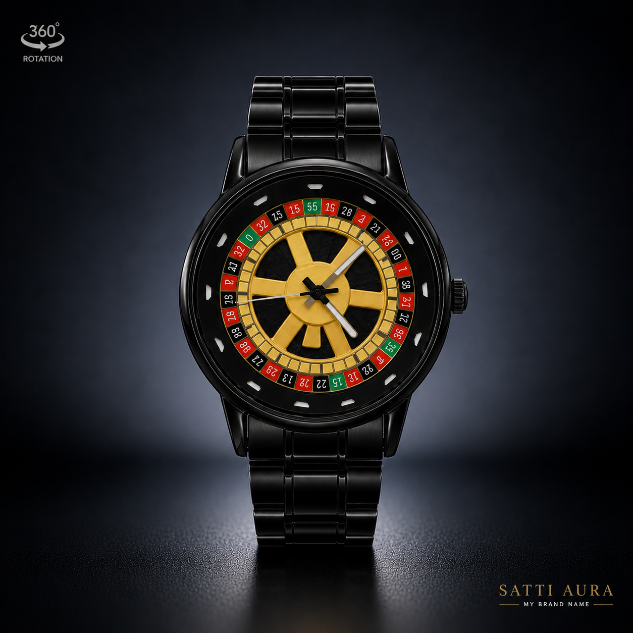 Casino Rotating Dial Watch for Men | Luxury Stainless Steel Analog Wrist Watch with 360° Rotating Dial
