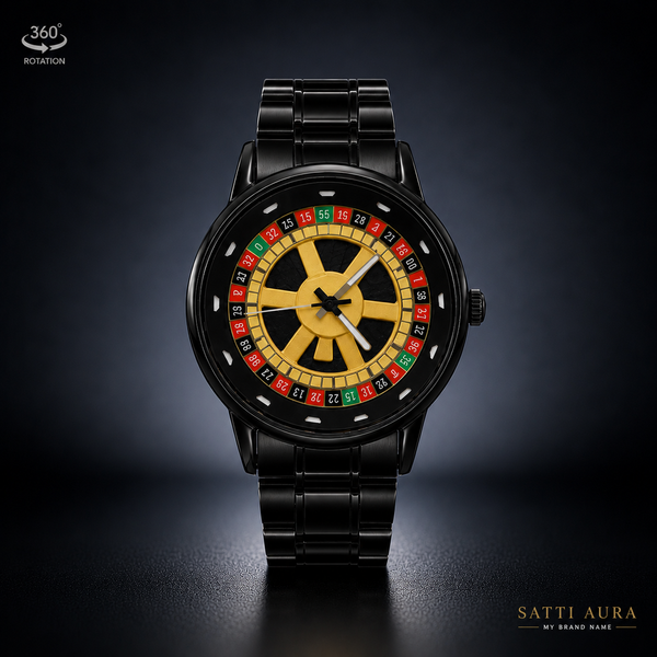 Casino Rotating Dial Watch for Men | Luxury Stainless Steel Analog Wrist Watch with 360° Rotating Dial