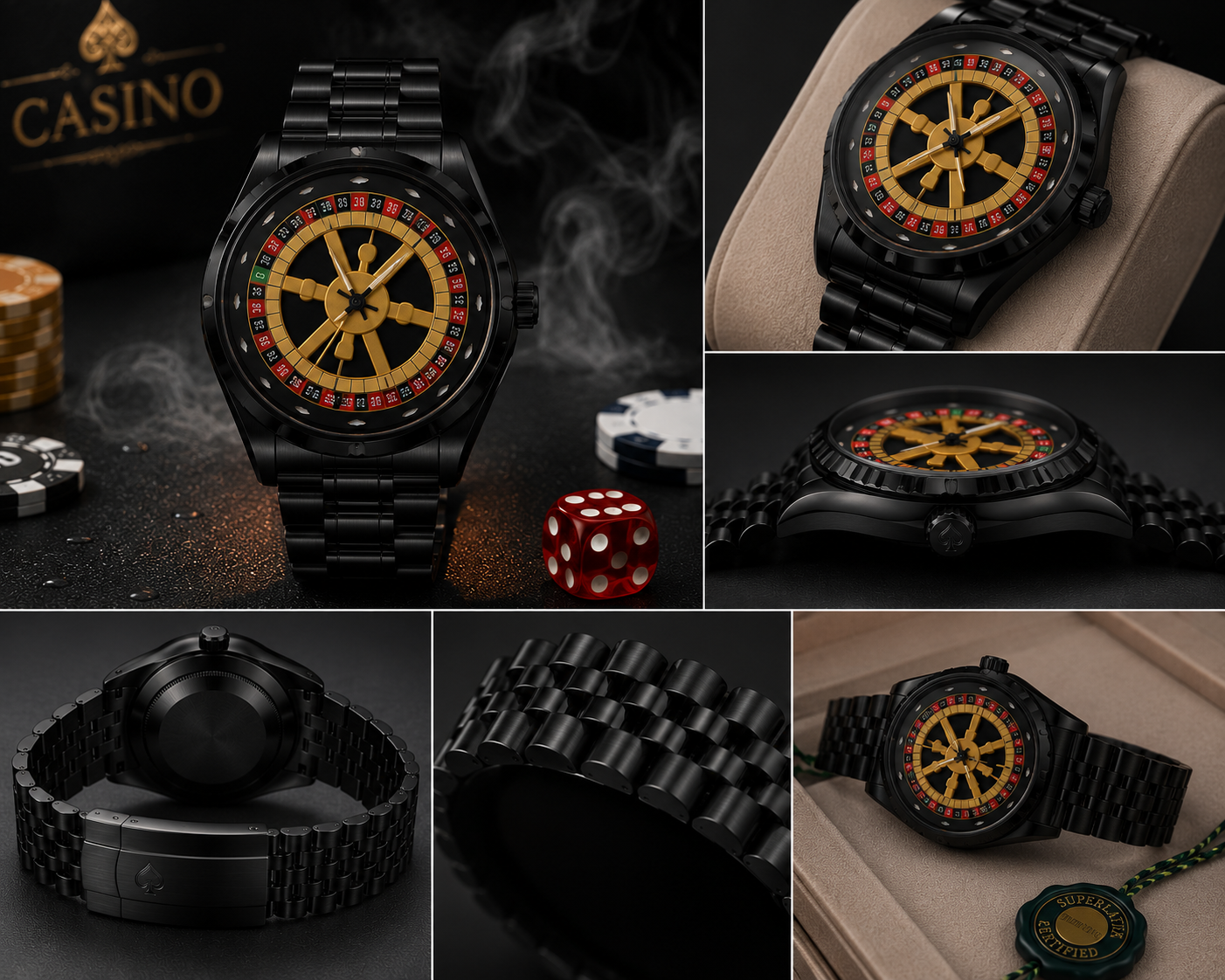 Casino Rotating Dial Watch for Men | Luxury Stainless Steel Analog Wrist Watch with 360° Rotating Dial