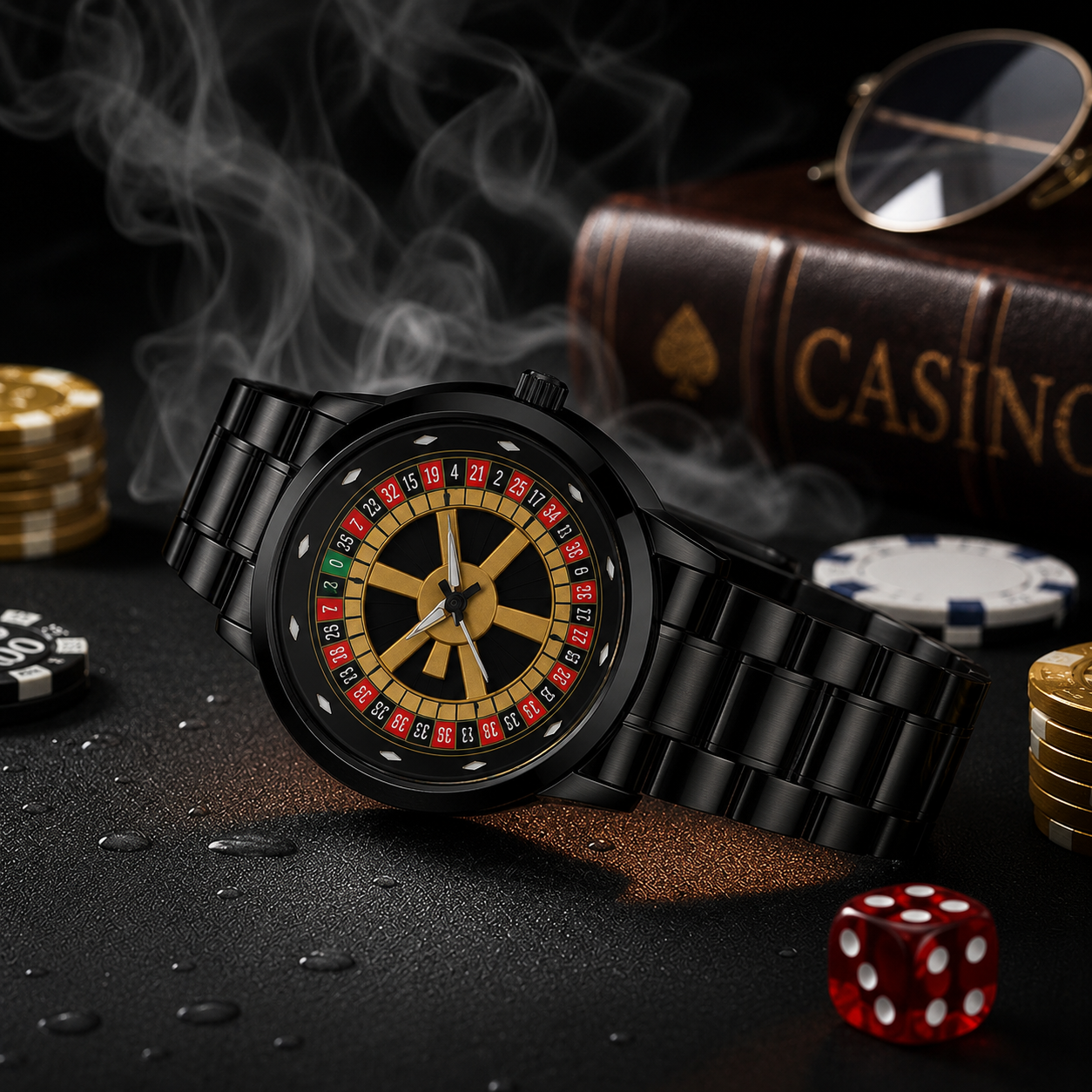 Casino Rotating Dial Watch for Men | Luxury Stainless Steel Analog Wrist Watch with 360° Rotating Dial