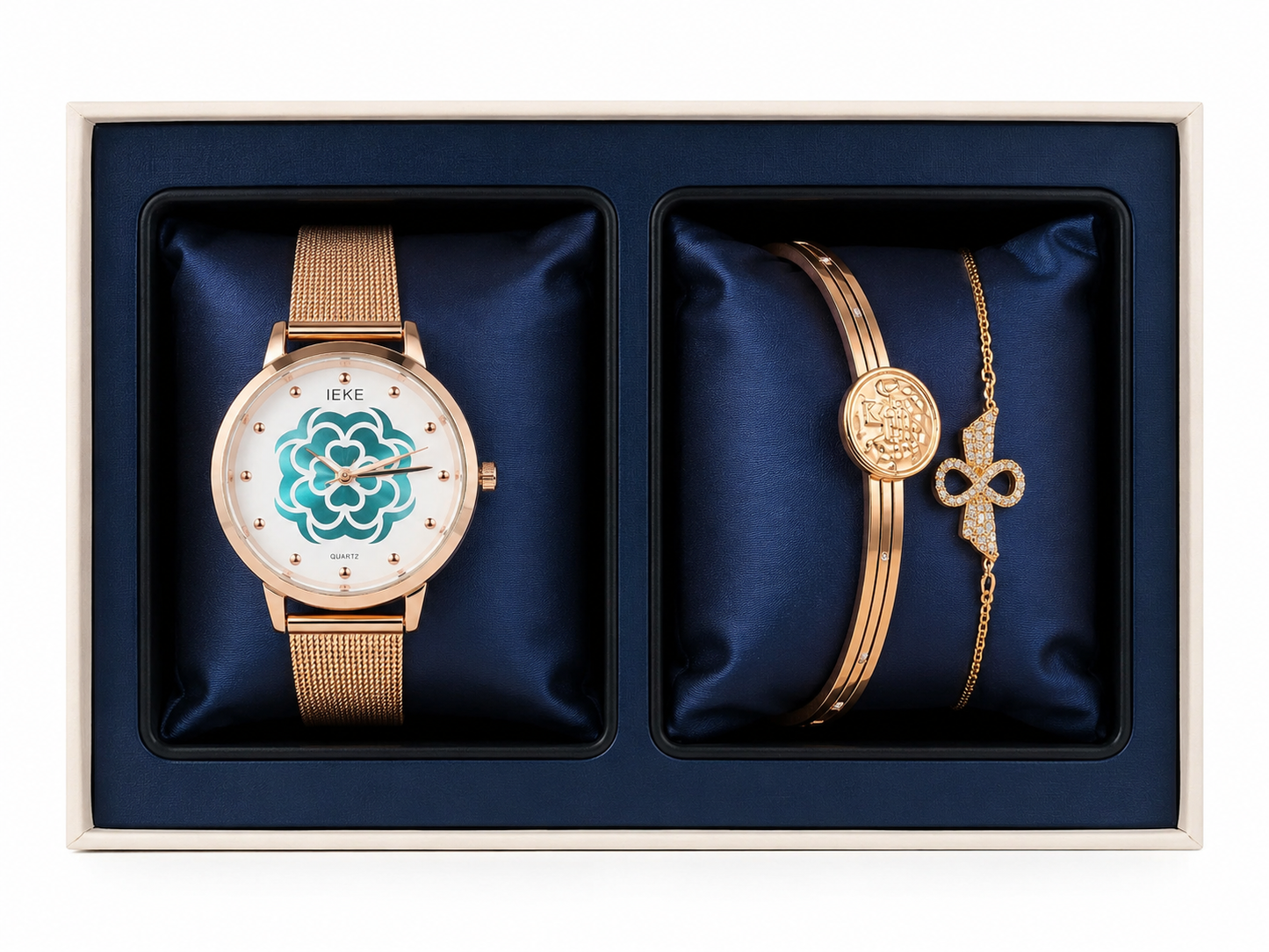 LEKE Women's Rose Gold Watch Set with Bracelet & Bow Charm Gift